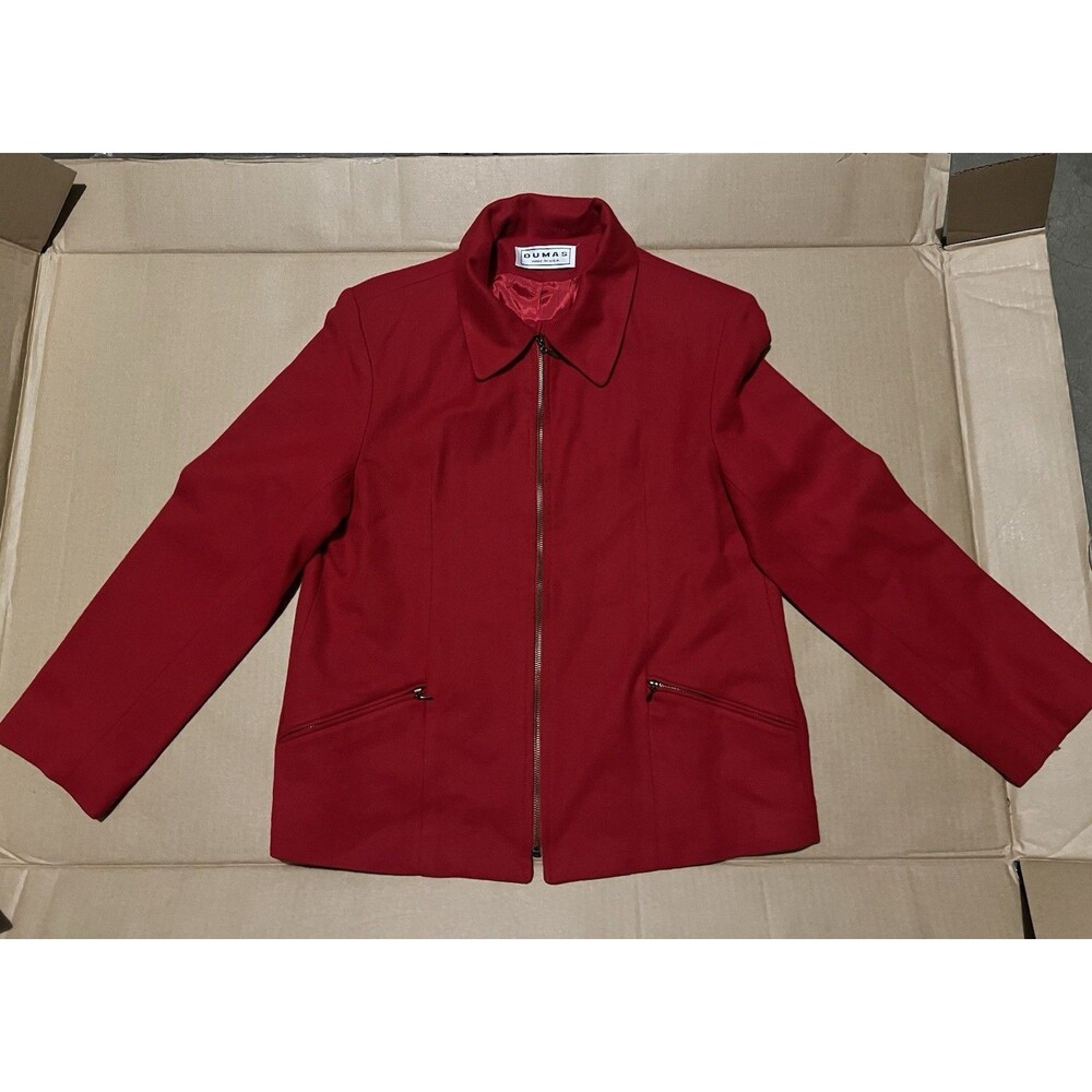 Vintage 90’s Dumas Women’s Size 10 Red Wool Work Blazer Zip Up Jacket USA Made